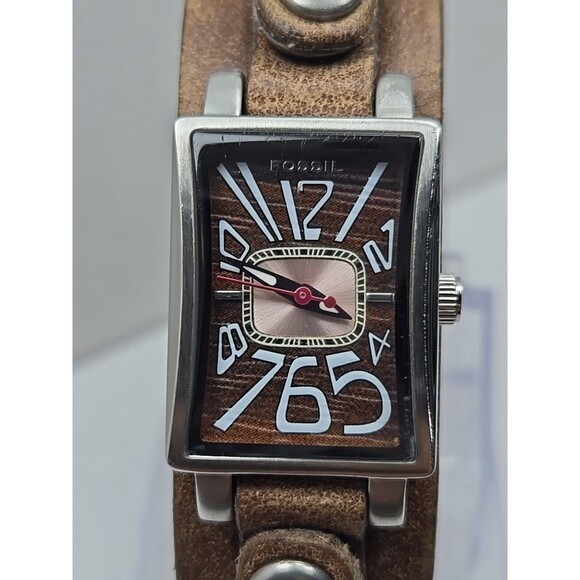 Fossil JR 9493 Womens Brown Leather Cuff Analog Watch New Battery Vintage Retro - Picture 4 of 13